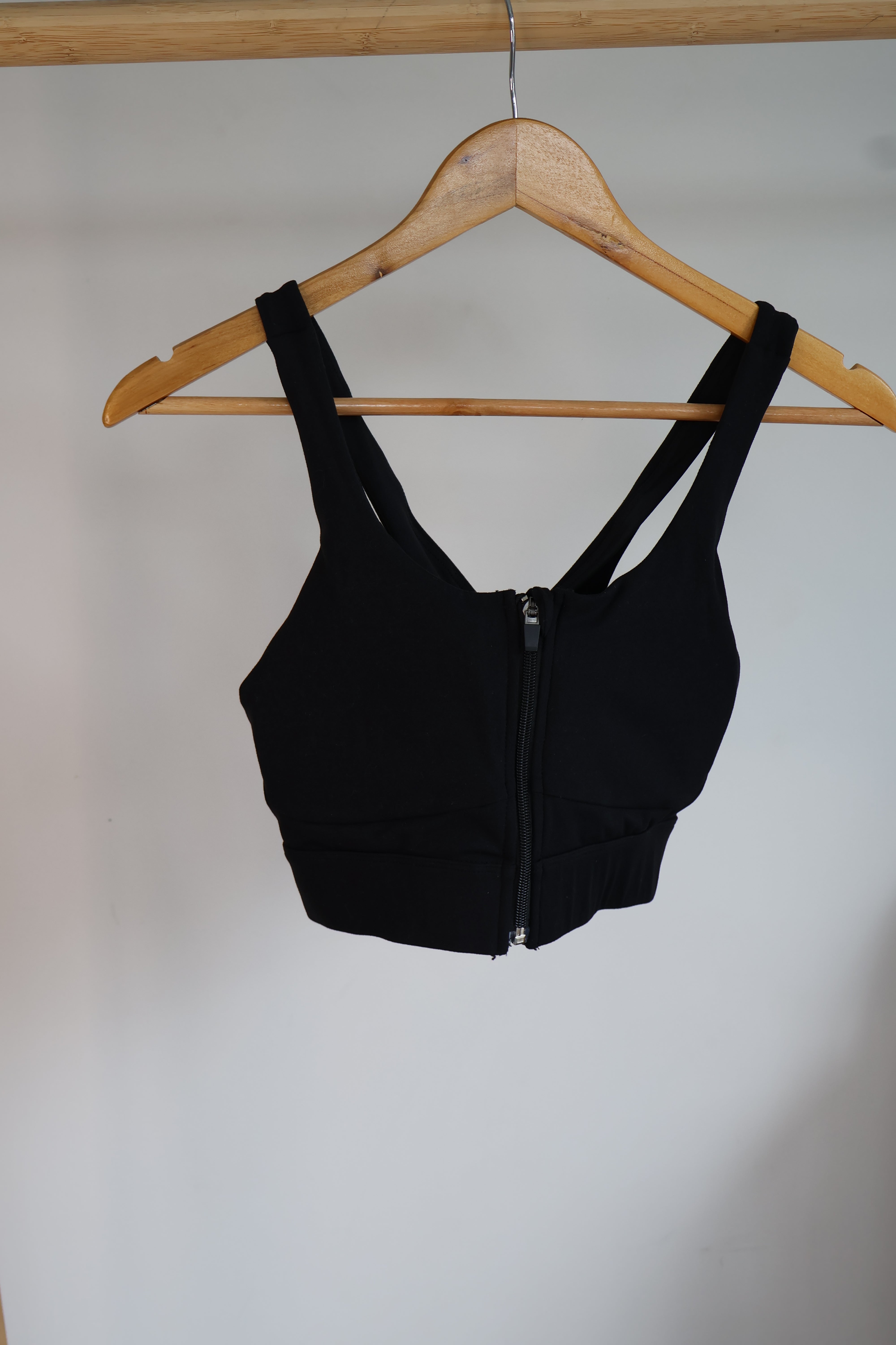 SECONDS - Black zip up Sports Bra